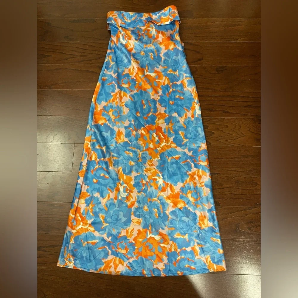 Hello Molly Blue and Orange Floral Maxi Dress - Picture 3 of 10